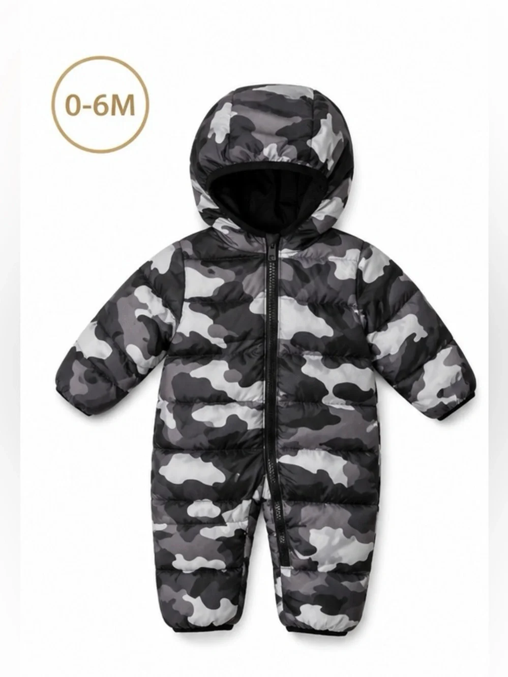 Michael Kors Baby Hooded One-Piece in Black and Gray Camo